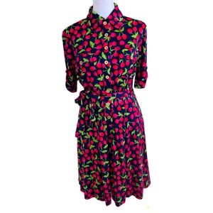 TORY BURCH Red Blue Cherry Print Silk Dress Size SMALL